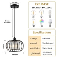 Xsdetu Black Pendant Light Fixture Farmhouse Hanging Lights With Crystal Adjustable Mini Kitchen Pendant Light Modern Industr