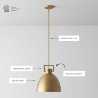 Nathan James Leigh Pendant Lighting, Hanging Ceiling Light With Oversized Metal Shade And Adjustable Cord, For Kitchen Island Or Entryway, Antiqued Brass