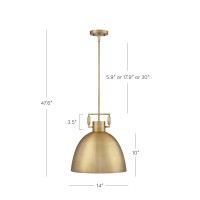 Nathan James Leigh Pendant Lighting, Hanging Ceiling Light With Oversized Metal Shade And Adjustable Cord, For Kitchen Island Or Entryway, Antiqued Brass