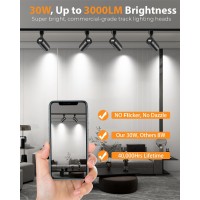 Vanoopee 3-Color Zoomable 30W Led Track Lighting Heads H Type Track Light Heads Dimmable Bright Ceiling Spotlight Fixtures For Shop, 3000K 4000K 5000K Adjustable, Cri90+ 15-60 3000Lm Black 4 Pack