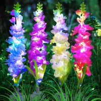 Solar Garden Lights Solar Delphinium Flowers Lights 4 Pack 80 Leds Waterproof Solar Outdoor Lights Two Lighting Modes For Outs