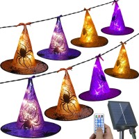 Xingpold Halloween Decorations Outdoor Solar Witch Hat String Lights 8 Pcs Hanging Glowing Witch Hats Lights 33 Ft 8 Modes Wat