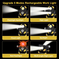 Samyoung 2 Pack Magnetic 6000 Lumen Work Light, 10 Hours Long Lasting 360Rotating 7000K Warm Rechargeable Work Light, Folding Waterproof Led Work Light For Job Site Car Inspection Camping Emergency