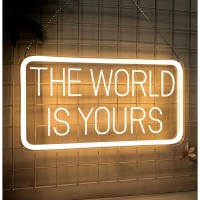 Welltodo The World Is Yours Neon Signs For Wall Decor 3D Carving Design Neon Sign For Bedroom Warm White Led Neon Signs For Roo