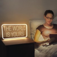 Welltodo The World Is Yours Neon Signs For Wall Decor 3D Carving Design Neon Sign For Bedroom Warm White Led Neon Signs For Roo