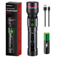 Wdtpro Flashlights Rechargeable, 2000 High Lumens Super Bright Led Flashlight Portable, 5 Modes Dual Switch Tactical Flashlight With Clip, Waterproof Zoomable For Camping Emergency, Battery Included