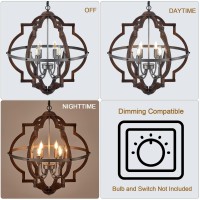 Tacdandm 23 6Light Wood Farmhouse Chandelier For Dining Room Vintage Rustic Oak Brown Pendant Light Fixtures Globe Hanging Ce