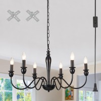 Puming Black Chandelier 6 Light Hanging Chandelier With Plug In Cord Modern Farmhouse Chandelier Dining Room Light Fixture For Living Room Bedroom Kitchen Gazebo Porch