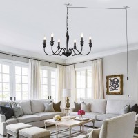 Puming Black Chandelier 6 Light Hanging Chandelier With Plug In Cord Modern Farmhouse Chandelier Dining Room Light Fixture For Living Room Bedroom Kitchen Gazebo Porch