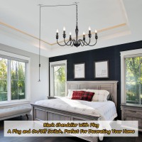 Puming Black Chandelier 6 Light Hanging Chandelier With Plug In Cord Modern Farmhouse Chandelier Dining Room Light Fixture For Living Room Bedroom Kitchen Gazebo Porch