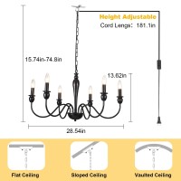 Puming Black Chandelier 6 Light Hanging Chandelier With Plug In Cord Modern Farmhouse Chandelier Dining Room Light Fixture For Living Room Bedroom Kitchen Gazebo Porch