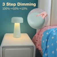 Yoniku Green Mushroom Table Lamp Usbc Rechargable Battery Bedside Touch Lamp Childrens Bedside Lamp Cute Bedside Lamp For Kids