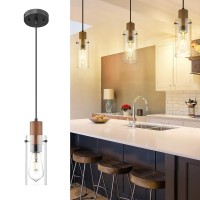 Emak Mini Black Pendant Lights 1Light Cylinder Pendant Light Fixtures With Clear Glass Shade Modern Farmhouse Hanging Lights