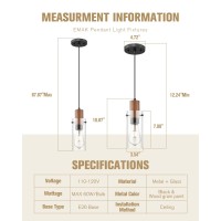 Emak Mini Black Pendant Lights 1Light Cylinder Pendant Light Fixtures With Clear Glass Shade Modern Farmhouse Hanging Lights