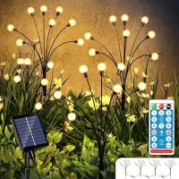 Homavida Firefly Solar Garden Lights, 4 Pack 32 Led Remote Control Firefly Lights With 8 Modes, Separate Solar Panel, Solar Garden Lights Outdoor Waterproof For Patio Christmas Decoration, Warm White