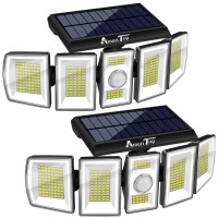 Ameritop Solar Lights Outdoor 300 Led 7000K Motion Sensor Lights Cordless; 5 Adjustable Heads, 360 Wide Angle Illumination, Ip65 Waterproof, Security Led Flood Light For Patio Yard Garden 2 Pack