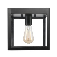 Globe Electric 60000020 1Light Outdoor Flush Mount Ceiling Light Matte Black Clear Glass Shade Outdoor Light Fixture Front