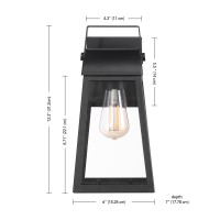 Globe Electric 60000029 1Light Outdoor Wall Sconce Matte Black Clear Glass Shade E26 Bulb Outdoor Lighting Modern Front Po