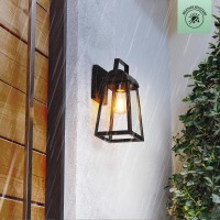 Globe Electric 60000029 1Light Outdoor Wall Sconce Matte Black Clear Glass Shade E26 Bulb Outdoor Lighting Modern Front Po