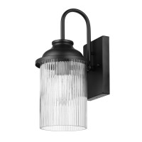 Globe Electric 60000027 1Light Outdoor Wall Sconce Matte Black Ribbed Glass Shade E26 Bulb Outdoor Lighting Modern Front P