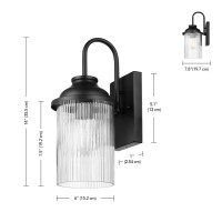 Globe Electric 60000027 1Light Outdoor Wall Sconce Matte Black Ribbed Glass Shade E26 Bulb Outdoor Lighting Modern Front P