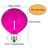 G50 Pink Globe Light Bulbs Replacement 1W Led Filament Bulb Shatterproof Waterproof Outdoor String Lights Pink Decorative Night Light E12/C7 Candelabra Base For Patio Garden Yard,15 Pack(Pink)