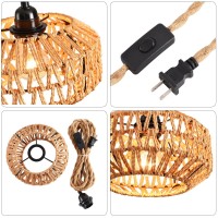 Ihengyanlt 2 Pack Plug In Pendant Light Rattan Hanging Lamp With Switch Mini Rattan Boho Semi Flush Mount Ceiling Light Hand Wov