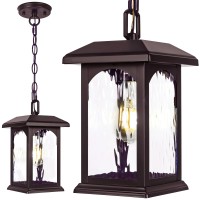 Outdoor Pendant Light Fixture Oil Rubbed Bronze, Exterior Chandelier Hanging Lantern For Front Porch, Anti-Rust Waterproof Farmhouse Outdoor Ceiling Lamp With Rippled Glass For Entryway Gazebo, Brown