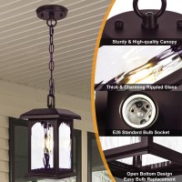 Outdoor Pendant Light Fixture Oil Rubbed Bronze, Exterior Chandelier Hanging Lantern For Front Porch, Anti-Rust Waterproof Farmhouse Outdoor Ceiling Lamp With Rippled Glass For Entryway Gazebo, Brown