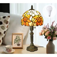 Tiffany Lamp Stained Glass 3 Way Table Lamp Yellow Sunflower Bedside Table Lamp Led E26 Bulb For Bedroom Living Room Included 3