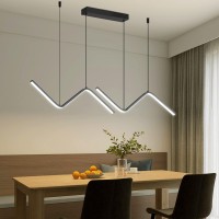 Jsxl Dimmable Modern Led Ceiling Pendant Light Fixtures With Remote, Modern Adjustable Linear Wave Chandelier, Black Pendant Light For Kitchen Island, Dining Room(30W, 47.2