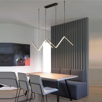 Jsxl Dimmable Modern Led Ceiling Pendant Light Fixtures With Remote, Modern Adjustable Linear Wave Chandelier, Black Pendant Light For Kitchen Island, Dining Room(30W, 47.2