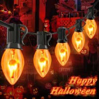 Halloween Flickering Flame String Lights With 27 C7 Clear Orange Flame Blubs 2 Spare 25Ft Vintage Halloween String Lights For