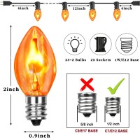 Halloween Flickering Flame String Lights With 27 C7 Clear Orange Flame Blubs 2 Spare 25Ft Vintage Halloween String Lights For