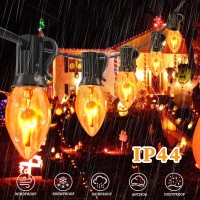 Halloween Flickering Flame String Lights With 27 C7 Clear Orange Flame Blubs 2 Spare 25Ft Vintage Halloween String Lights For