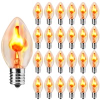 Halloween Flickering Light Bulbs 25 Pack C7 Flickering Flame Light Bulbs E12 Base Flickering Flame Bulbs 1 Watt120 Volts For Ha