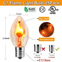 Halloween Flickering Light Bulbs 25 Pack C7 Flickering Flame Light Bulbs E12 Base Flickering Flame Bulbs 1 Watt120 Volts For Ha