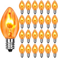 Couah Thankgiving Flickering Flame Light Bulbs,C7 Orange Flame Replacement Bulbs For Electric Window Candle Lamps Outdoor String Lights Thankgiving Decoration, E12 Candelabra Base 1 Watt - 25Pack