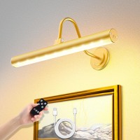 Jofios Battery Operated Wireless Picture Light Gold Picture Light For Wall With Remote Control And Timer Adjustable Brightness