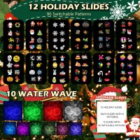 Samyoung Christmas Projector Lights Outdoor With 12 Slides Patterns & 10 Colors Ocean Wave Waterproof Holiday Projector Light For Xmas Holiday Halloween Themed Party Garden Decor