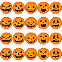 Retisee 20 Pcs 8 Inch Halloween Pumpkin Paper Lantern Halloween Jack O Lantern Paper Lantern Orange Pumpkin Lantern For Hallowee