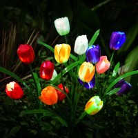 Yeehonec Solar Outdoor Garden Lights, Yard Decor Waterproof Colorful Tulips Lights, 4 Pack Backyard Simulated Flowers Decoration Lights For Outdoor Patio Yard Garden Cemetery Decoration