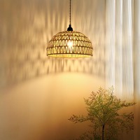 Foucasal Plug In Pendant Light Hanging Lights With Plug In Cord 15Ft Farmhouse Hanging Lamp Woven Rattan Plug In Ceiling Light Fixture For Living Dinning Room Bedroom Kitchen Island