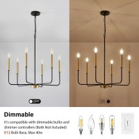 Zuyurt Modern Black And Gold Chandelier For Dining Room 6Light Metal Farmhouse Dining Room Light Fixtures Hanging Candle Chand