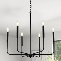 Zuyurt Modern Black Chandelier For Dining Room 6Light Metal Farmhouse Dining Room Light Fixtures Hanging Candle Chandelier Lig