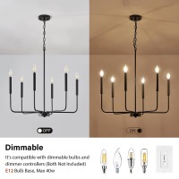 Zuyurt Modern Black Chandelier For Dining Room 6Light Metal Farmhouse Dining Room Light Fixtures Hanging Candle Chandelier Lig