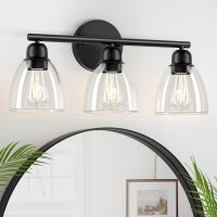 Folksmate 3Light Bathroom Light Fixtures Matte Black Modern Vanity Lights Sconces Wall Lighting With Clear Glass Shade Wall