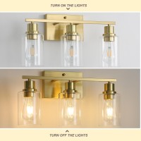 Jodauirt 3Lights Gold Bathroom Vanity Light Fixtures Brushed Gold Wall Sconces With Clear Glass Shades Farmhouse Modern Wall L