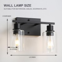 Jodauirt 2Lights Matte Black Bathroom Vanity Light Fixtures Matte Black Wall Sconces With Clear Glass Shades Farmhouse Modern