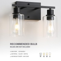 Jodauirt 2Lights Matte Black Bathroom Vanity Light Fixtures Matte Black Wall Sconces With Clear Glass Shades Farmhouse Modern